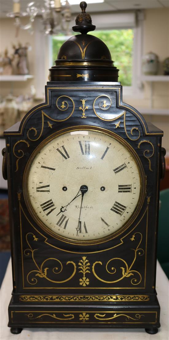 Bullock of Bradford. A Regency brass inset ebonised bracket clock, 25in.